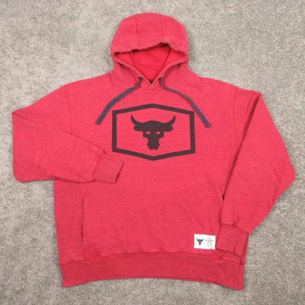 Under‎ Armour Project Rock Sweater Mens XL Red Bull Pullover Hoodie Sweatshirt